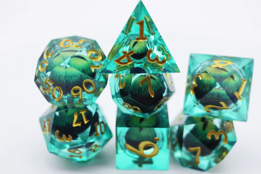 Sharp Edge Moving Eye RPG Dice Set - Green Cyclops