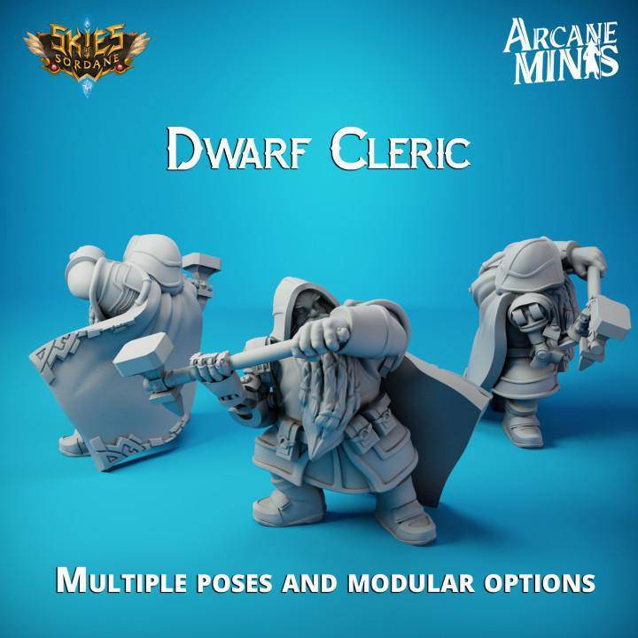 Dwarf Cleric Arcane Minis, Resin Miniature, Skies of Sordane