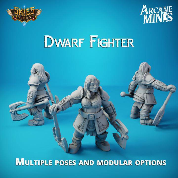 Dwarf Fighter Arcane Minis, Resin Miniature, Skies of Sordane