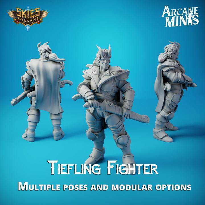 Tiefling Fighter Arcane Minis, Resin Miniature, Skies of Sordane