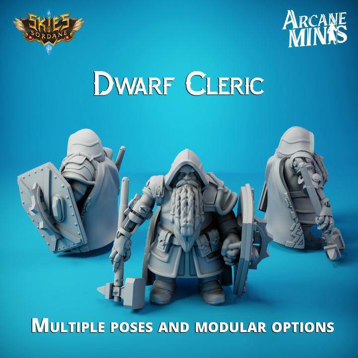 Dwarf Cleric Arcane Minis, Resin Miniature, Skies of Sordane