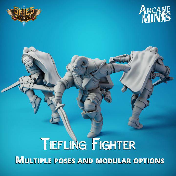 Tiefling Fighter Arcane Minis, Resin Miniature, Skies of Sordane