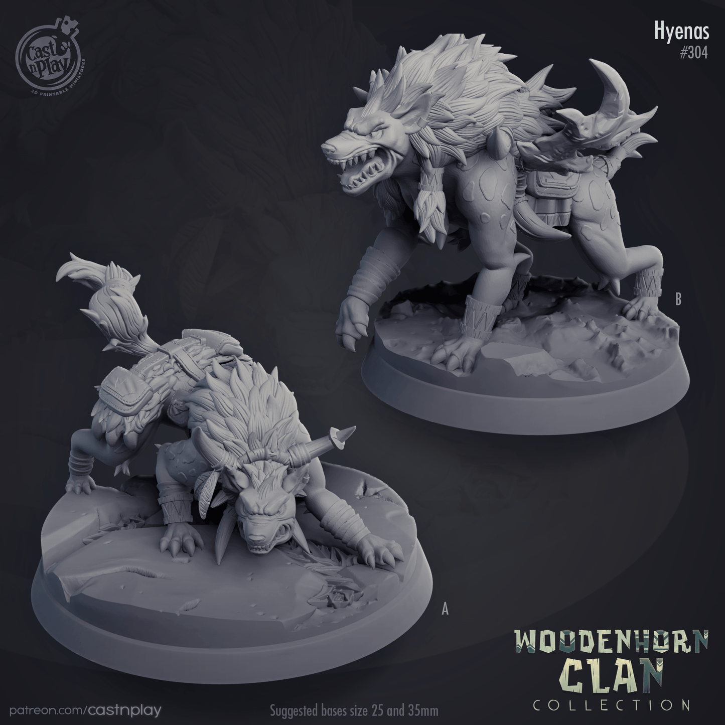 Hyenas Cast N Play, Resin Miniature, WoodenHorn Clan