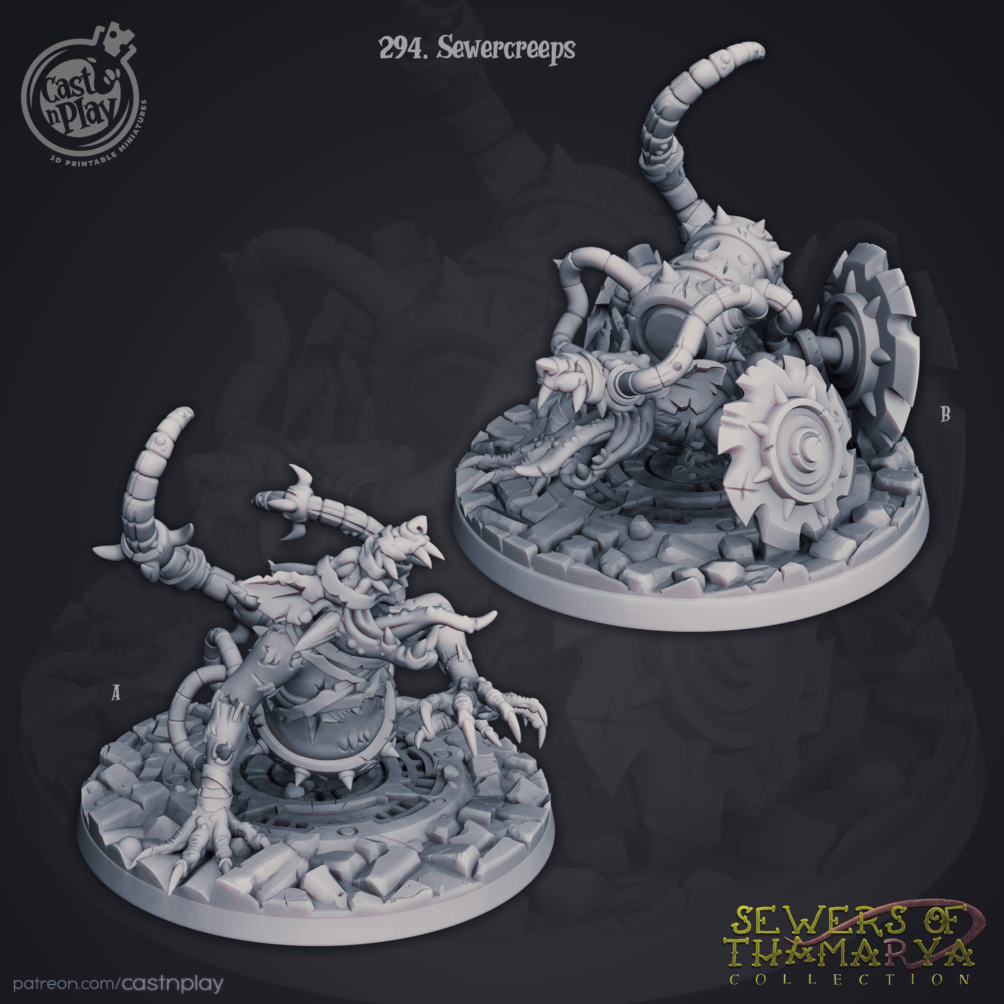 Sewer Creeps Cast N Play, Resin Miniature, Sewers of Thamarya
