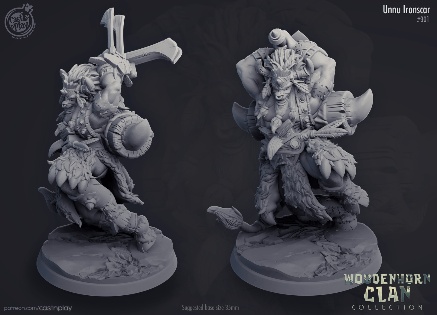 Unnu Ironscar Cast N Play, Resin Miniature, WoodenHorn Clan