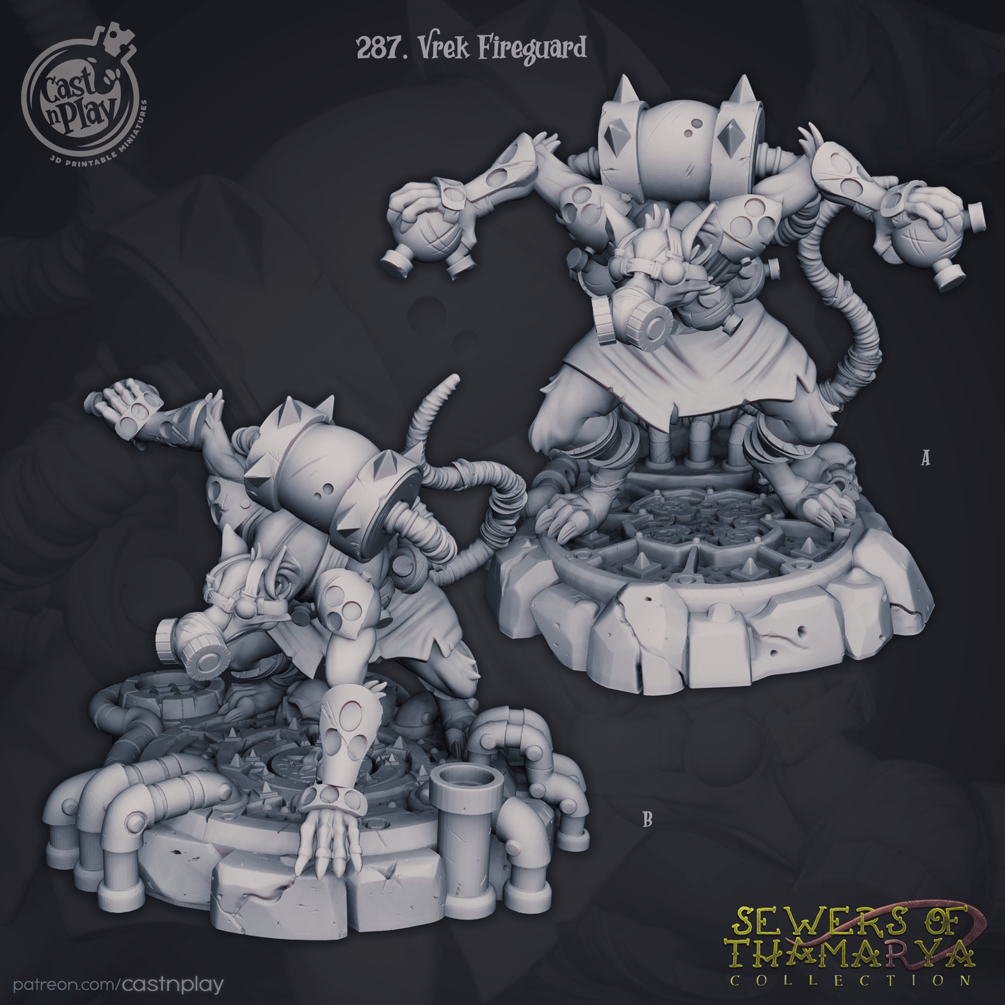 Vrek Fireguard Cast N Play, Resin Miniature, Sewers of Thamarya