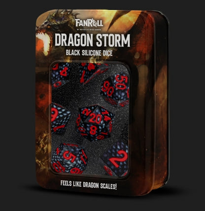 Metallic Dice: Dragon Storm Silicone Dice Set - Black Dragon Scales (7)