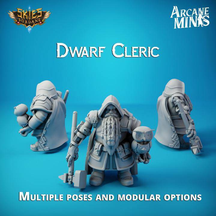 Dwarf Cleric Arcane Minis, Resin Miniature, Skies of Sordane