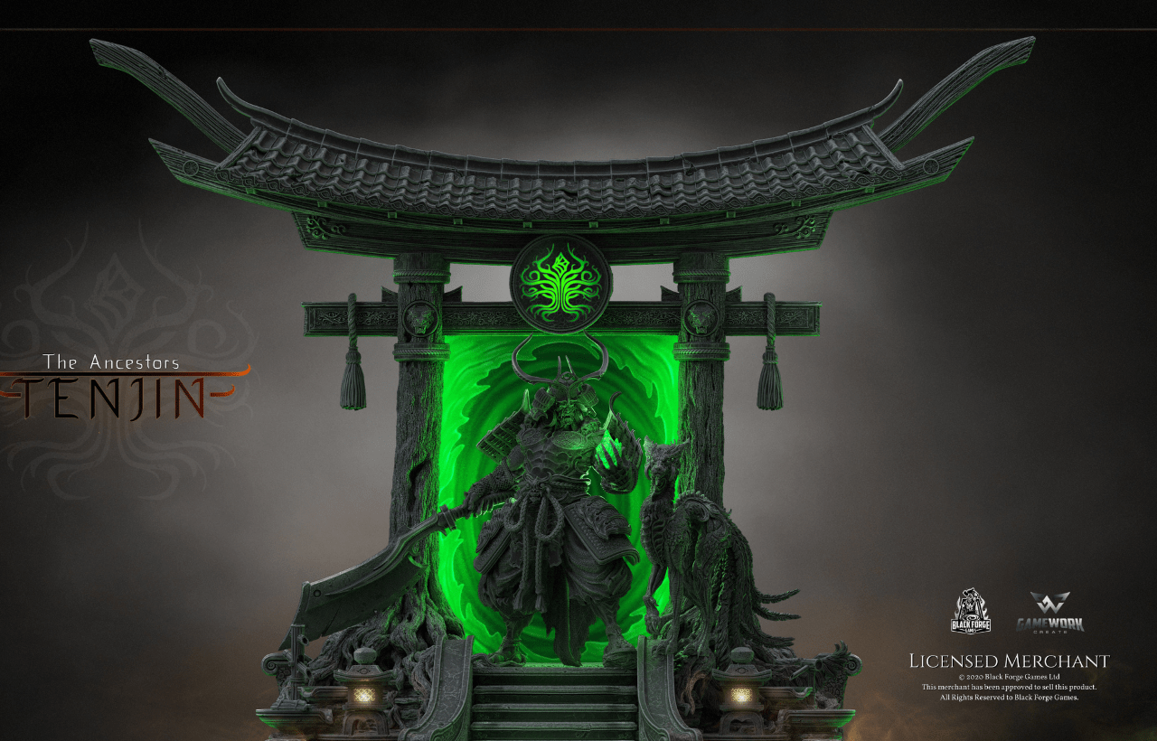 Tenjin The Cursed Scholar with Portal Base - GameWorkCreate LLC